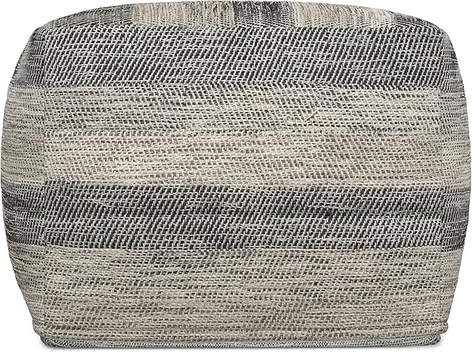 SIMPLIHOME Clay Boho Square Pouf in Grey Melange Cotton for the Living Room, Bedroom and Kids Room