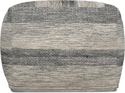 SIMPLIHOME Clay Boho Square Pouf in Grey Melange Cotton for the Living Room, Bedroom and Kids Room