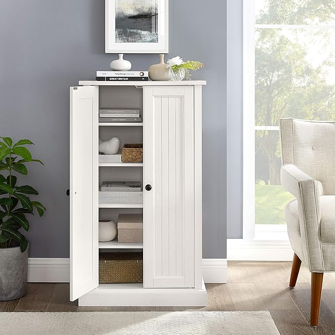 Crosley Furniture Seaside Accent Storage Cabinet, Bar, Buffet for Kitchen, Living Room, or Entryway, White