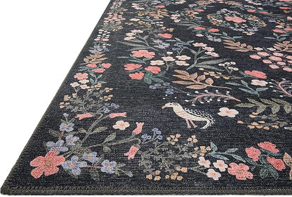 Loloi Rifle Paper Co. Maison Collection MAO-04 Tuileries Black 5'-0" x 5'-0", .19" Pile Height, Round Area Rug