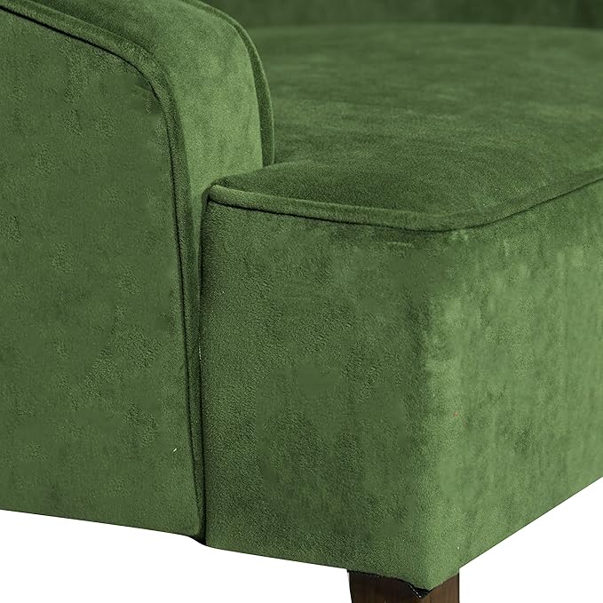 Mid Century Modern Accent Chair Wingback Living Room Chair Comfy Upholstered Scooped Armchair Fabric Side Chair with Wood Legs for Small Space, Bedroom, Apartment, Office, Waiting Room (Green)