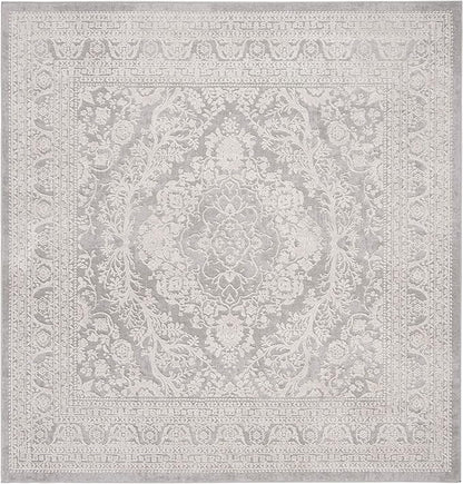 SAFAVIEH Area Rug 5' Square - Reflection Collection - Light Grey & Cream, Non-Shedding & Easy Cleaning, Ideal for Living Room, Bedroom (RFT668G)