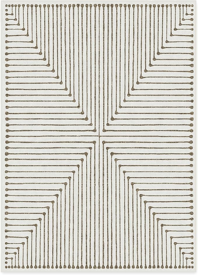 RUGGABLE x Jonathan Adler Machine Washable Modern Area Rug– Inkdrop Camel & Ivory 10x14, Stain-Resistant, Non-Slip – Large Rugs for Living Room, Bedroom, Hallway, Entryway & Office–with Cushioned Pad
