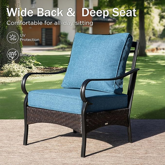 Patio Furniture Set with 56" Fire Pit Table, Premium Outdoor Wicker Metal Frame Furniture with Upgraded Waterproof Thick Cushions for Porch, Poolside, Deck, and Yard