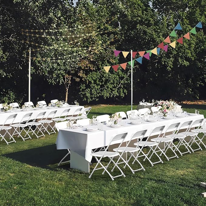 Folding Chairs 10 Pack,White Plastic Folding Chairs for Indoor Outdoor,Portable Stackable Commercial Seat with Steel Frame 350lb.Capacity for Party Events Wedding Dining Picnic Office