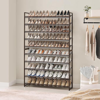 Shoe Rack, Long Shoe Organizer,Max Holds 62 Pairs,10 Tier Metal Shoe Storage Shelf,5-Tier Stackable Shoes Organizer for Garage, Entryway,Bronze