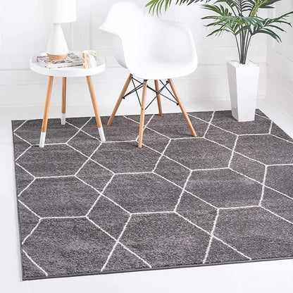 Unique Loom Trellis Frieze Collection Area Rug - Geometric (7' Square, Dark Gray/ Ivory)