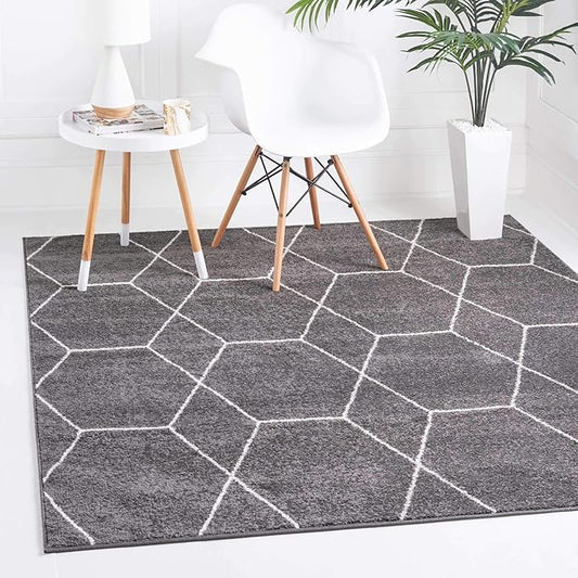 Unique Loom Trellis Frieze Collection Area Rug - Geometric (7' Square, Dark Gray/ Ivory)