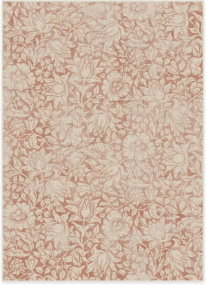 RUGGABLE x Morris & Co Washable Area Rug – Mallow Rust Red 5x7, Stain-Resistant, Non-Slip – Medium Machine Washable Rugs for Living Room, Bedroom, Hallway, Entryway & Office–with Standard Pad