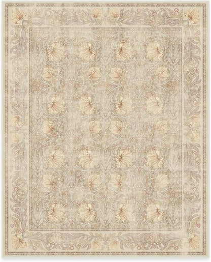 RUGGABLE x Morris & Co Washable Area Rug– Pimpernel Vintage Stone 8x10, Stain-Resistant, Non-Slip – Large Machine Washable Rugs for Living Room, Bedroom, Hallway, Entryway & Office–with Cushioned Pad