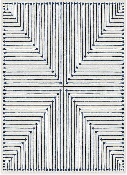 RUGGABLE x Jonathan Adler Machine Washable Modern Area Rug – Inkdrop Slate Blue 5x7, Stain-Resistant, Non-Slip – Medium Rugs for Living Room, Bedroom, Hallway, Entryway & Office–with Cushioned Pad