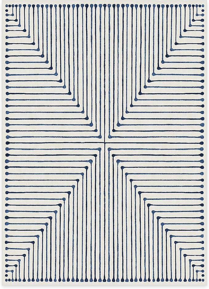 RUGGABLE x Jonathan Adler Machine Washable Modern Area Rug – Inkdrop Slate Blue 5x7, Stain-Resistant, Non-Slip – Medium Rugs for Living Room, Bedroom, Hallway, Entryway & Office–with Standard Pad