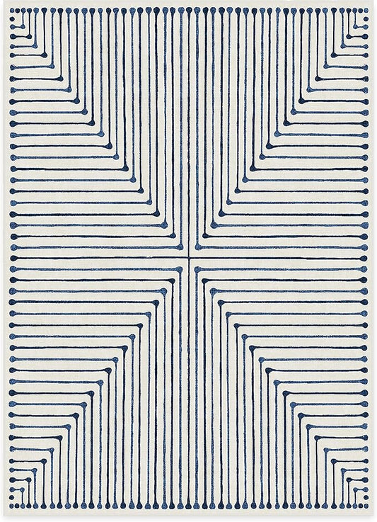 RUGGABLE x Jonathan Adler Machine Washable Modern Area Rug – Inkdrop Slate Blue 5x7, Stain-Resistant, Non-Slip – Medium Rugs for Living Room, Bedroom, Hallway, Entryway & Office–with Standard Pad