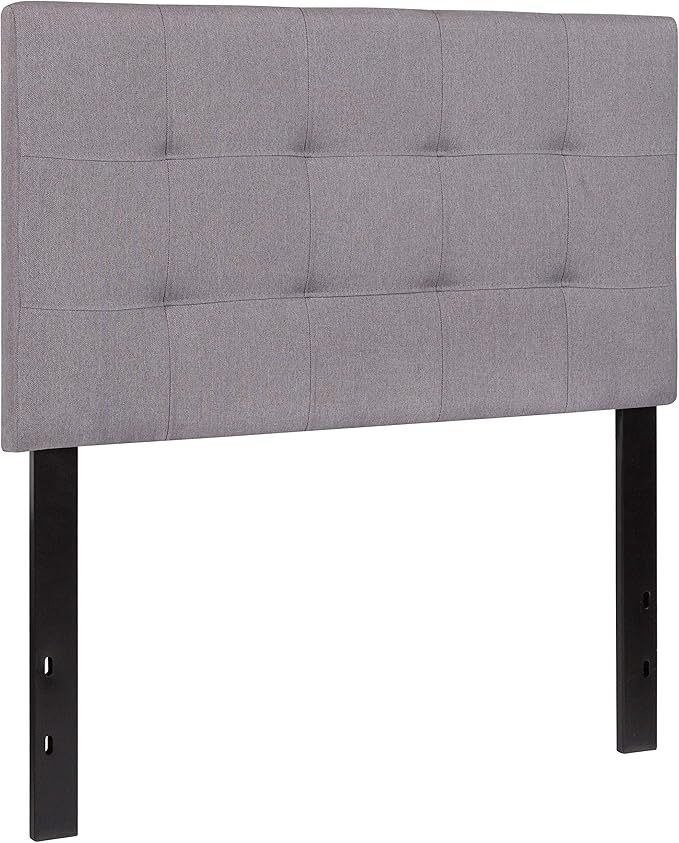 EMMA + OLIVER Quilted Tufted Twin Size Headboard in Light Gray Fabric