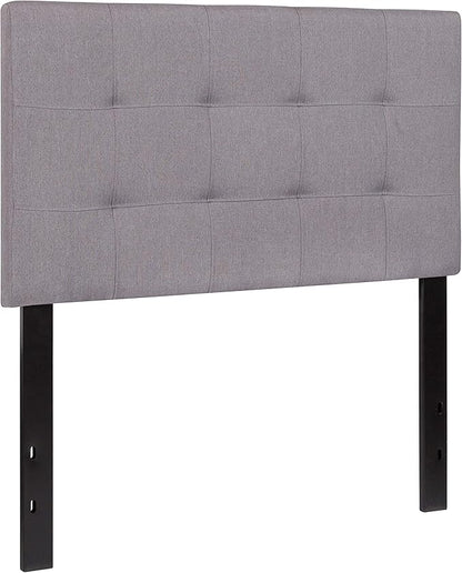 EMMA + OLIVER Quilted Tufted Twin Size Headboard in Light Gray Fabric