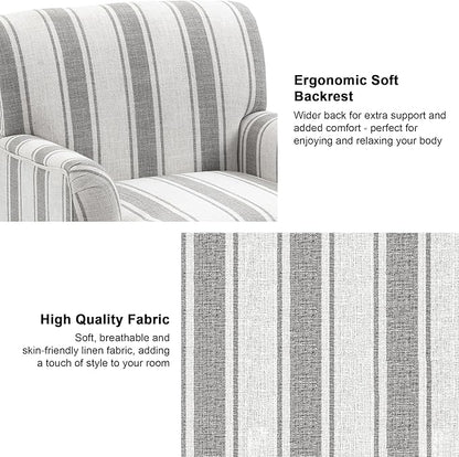 Accent Chair, Mid Century Modern Comfy Armchair for Living Room, Linen Fabric Single Sofa Lounge for Reading Bedroom Apartment Waiting Room with Wood Legs (Grey Stripe, Set of 2)