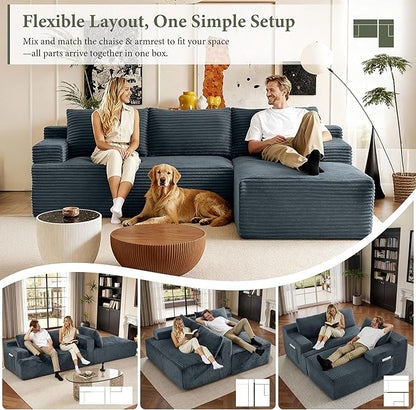 96''Sectional Couches for Living Room,Modern Modular Sectional Sofa,Upholstered Boneless Couch with Pockets,Comfy Cloud Couch with L Shaped Chaise (Dark Grey, 96''W Right Facing Chaise)