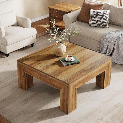 Tribesigns Farmhouse Square Coffee Table for Living Room, 39.37-Inch Low Large Center Tea Accent Table with Sturdy Legs, Easy Assembly (Rustic Brown)