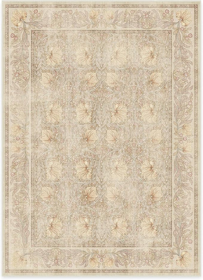 RUGGABLE x Morris & Co Washable Area Rug – Pimpernel Vintage Stone 5x7, Stain-Resistant, Non-Slip – Medium Machine Washable Rugs for Living Room, Bedroom, Hallway, Entryway & Office–with Standard Pad