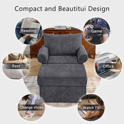35.82" Accent Chair with Ottoman Upholstered Living Room Chairs for Reading Chair with Chaise Lounge Chairs Indoor, Comfortable Armchair for Bedroom (Gray, 35.82")