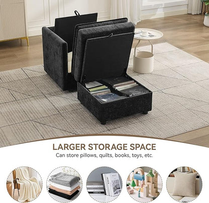 30" Cloud Modular Single Sofa Chair with Storage Ottoman, Modern Upholstered Accent Chair with Storage, Chenille Reading Lounge Armchair for Living Room, Bedroom, Small Space, Black