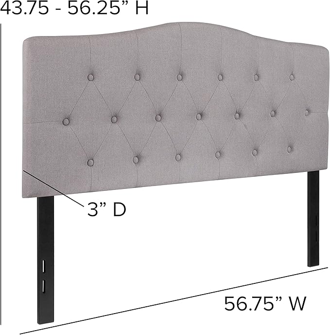 BizChair Arched Button Tufted Full Size Headboard in Light Gray Fabric