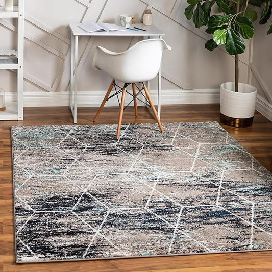 Unique Loom Trellis Frieze Collection Area Rug - Geometric (3' 3" Square, Blue Multi/ Ivory)