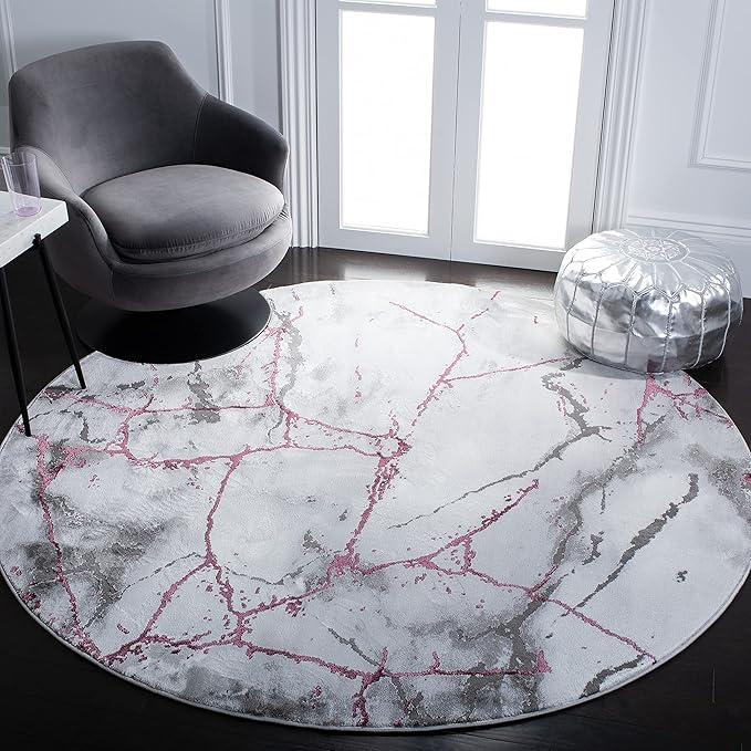 SAFAVIEH Craft Collection Area Rug - 6'7" Round, Grey & Wine, Modern Abstract Design, Non-Shedding & Easy Care, Ideal for High Traffic Areas in Living Room, Bedroom (CFT877S)