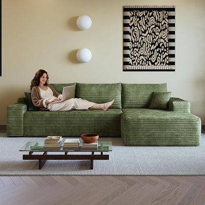 108" Sectional Couches for Living Room Modern Modular Sofa with L-Shape Couchs Upholstered Boneless Couch Deep Seat Sectional Couch with Chaise (Green, Right Facing Chaise+2Seaters)