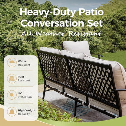 Patio Furniture Set 5 pcs, Outdoor Patio Furniture, 3-Seat Sofa, 2 Swivel Chairs, 2 Ottomans and 5.75" Extra Thick Cushion, Patio Conversation Set for Garden Backyard Deck,Beige
