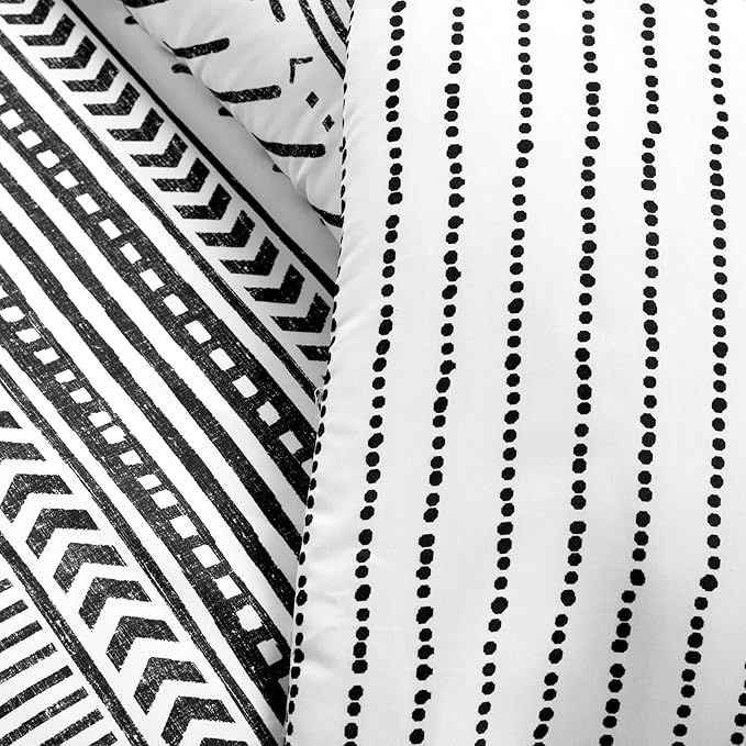Lush Decor Hygge Geo Reversible 3 Piece Cotton Duvet Set, King, Black & White