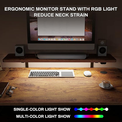 EUREKA ERGONOMIC Standing Desk with Keyboard Tray, Computer Desk, 61" L Shaped Electric Adjustable Height Desk w Monitor Stand LED, Corner Sit Stand Desk Gaming Desk, Dual Motor,Right/Rustic Brown