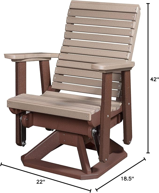 DutchCrafters Horizontal Slat High Roll Back Glider Poly Patio Chair (Tudor Brown & Weathered Wood)