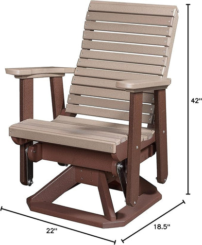 DutchCrafters Horizontal Slat High Roll Back Glider Poly Patio Chair (Tudor Brown & Weathered Wood)