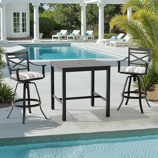 Pellebant 6 Pack Sunbrella Outdoor Bar Stools 30", Aluminum Swivel Patio Bar Height Bar Stools with Back & Footrest, for Deck Lawn Garden(Milano Char)