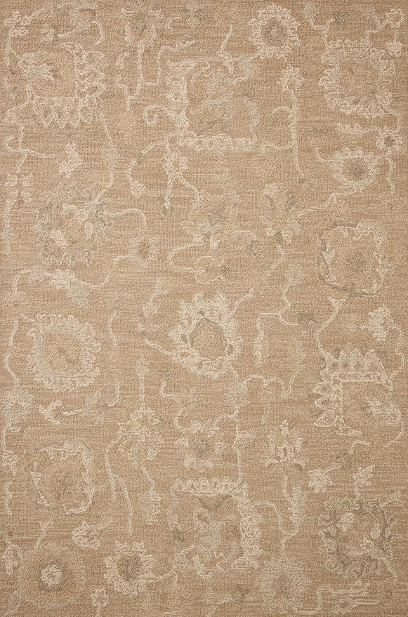 Loloi Chris Loves Julia Dorothea Collection DRT-01 Sand/Pebble 2'-6" x 9'-9" Runner Rug Wool Neutral Floral Living Room Bedroom Carpet