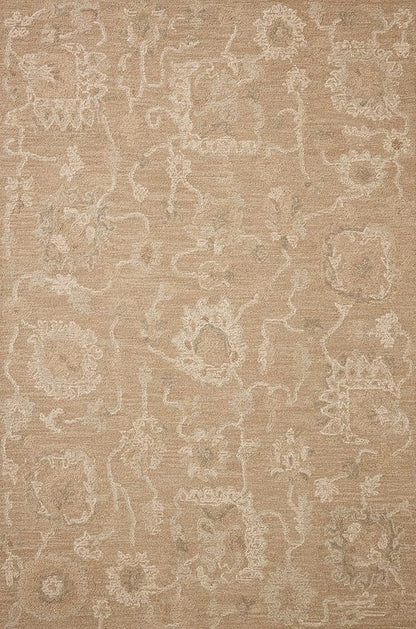 Loloi Chris Loves Julia Dorothea Collection DRT-01 Sand/Pebble 2'-6" x 9'-9" Runner Rug Wool Neutral Floral Living Room Bedroom Carpet