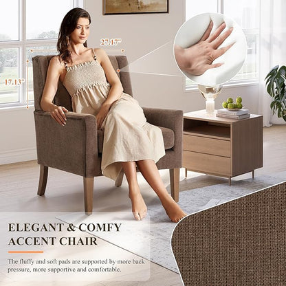 Accent Chairs for Living Room, Mid-Century Wooden Fabric Living Room Chairs, Arm Chair, Side Chairs for Living Room, Bedroom, Reading Nook