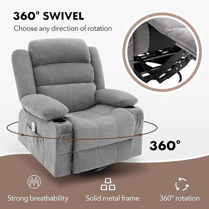 Oversized Recliner Chairs for Adults, 360° Swivel Rocking Recliner with Heat and Massage Lazy Boy Recliner,Recliner Chairs Single Sofa Seat with Cup Holders