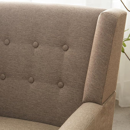 HUIMO Living Room Accent Chair Set of 2, Upholstered Button Tufted Armchair with Wooden Legs, Linen Fabric Sofa Chairs for Bedroom, Living Room, Mid-Century Modern Comfy Reading Chair (2 PCS, Brown)