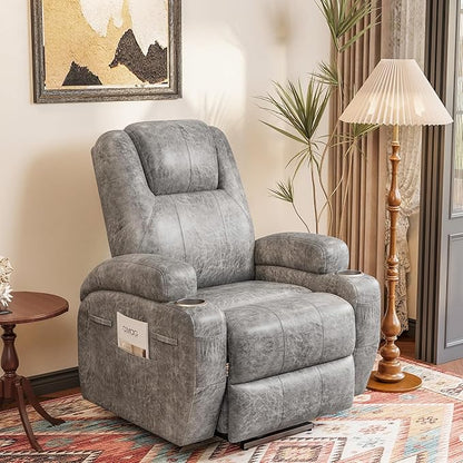 Flamaker Power Lift Recliner Chair Electric Lift Recliner for Elderly Power Lift Recliner Chair with Cup Holders Side Pockets for Living Room (Leathaire, Light Gray)