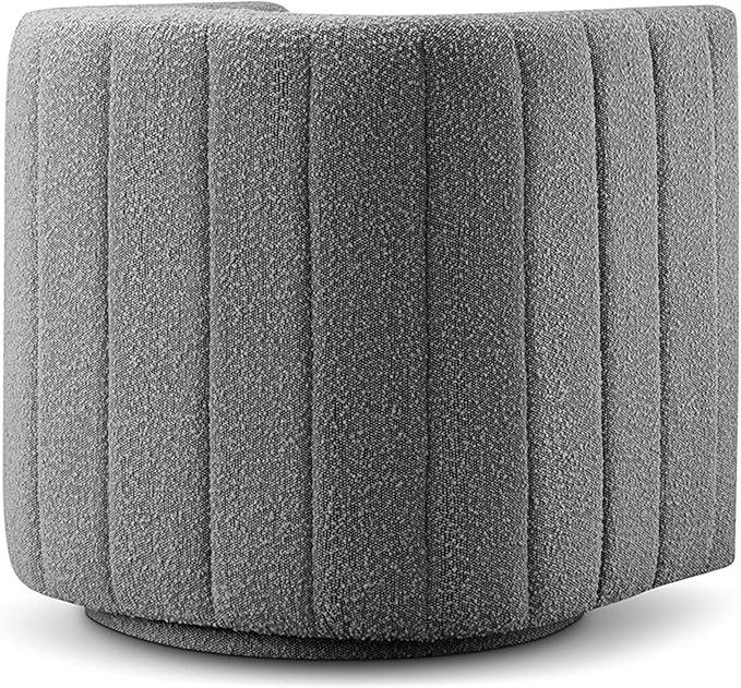 CHERS Rivet Mid-Century Modern Swivel Armchair, Bouclé Fabric Channel-Tufted Accent Chair, 360-Degree Rotating Lounge Chair with Ergonomic Design for Living Room, Bedroom, Home Theater, Gray