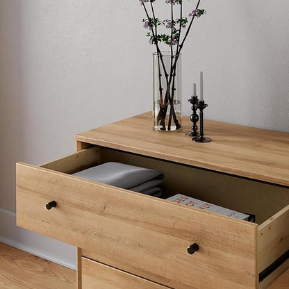 Prepac Finnley 3-Drawer Nightstand in Natural Oak, Extra-Wide Bedside Tables with Storage, Set of 2, Modern End Tables for Home & Bedroom, 16" D x 31" W x 26.75" H