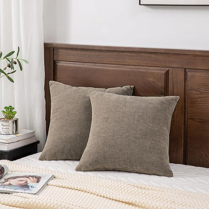 GAWAMAY Decorative Square Throw Pillow Covers 20"x20" Inch Set of 2, Super Soft Chenille Pillows Farmhouse Fall Pillowcase for Living Room Bedroom Sofa Couch Cushion Cover Taupe Grey 50x50cm