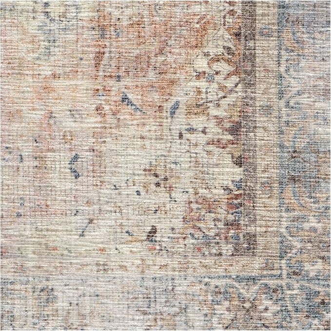 RUGGABLE Washable Vintage Runner Rug – Sarrah Coral 2.5x12, Stain-Resistant, Non-Slip Hallway Runner – Machine Washable Rug for Hallway, Entryway, Living Room & Kitchen – with Standard Pad