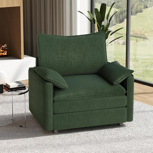 Vesgantti 40" Single Seat Sofa, Comfy Cloud Couch Deep Seat Upholstered Couch Chenille Modern Sofa with Armrest Pillow, Easy Assembly for Living Room, Bedroom and Apartment, Green
