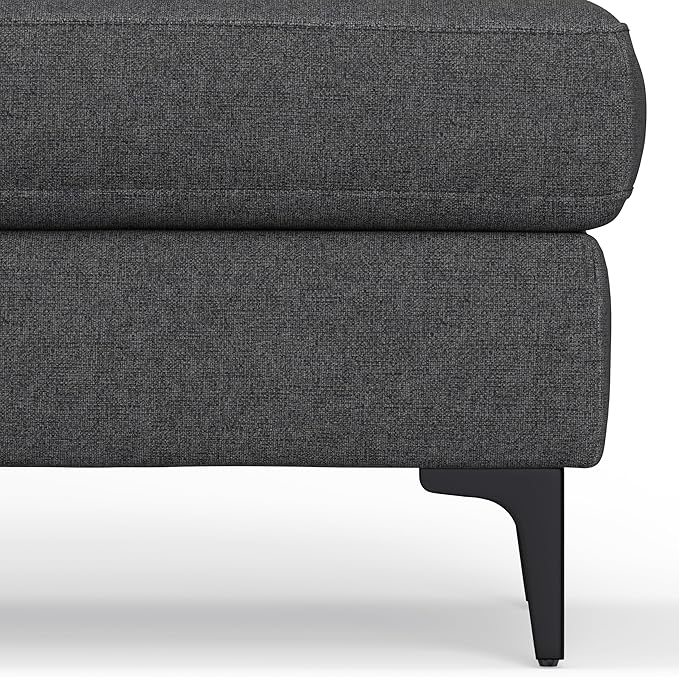 SIMPLIHOME Ava Large Rectangular Ottoman in 100% Recycled Polyester Tightly Woven Performance Fabric, Pebble Grey, 48-inches Wide, Multipurpose Table or Footrest Ottoman, Assembled, for Living Room