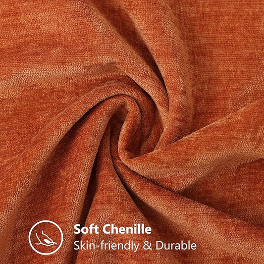 decorUhome Fall Chenille Soft Throw Pillow Covers 12x20 Set of 2, Lumbar Velvet Farmhouse Neutral Decorative Euro Pillow Covers with Stitched Edge for Couch Sofa Bed Home Decor, Rust