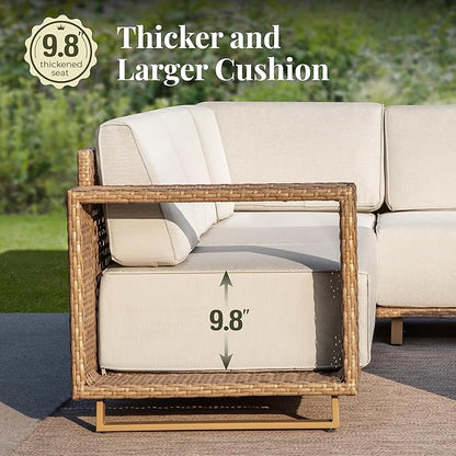 2 Pcs Outdoor Patio Furniture Set, Outdoor Wicker Sofa Couch, Rattan Armchairs Set of 2 with 10" Extra Thick Cushions for Deck Backyard Lawn