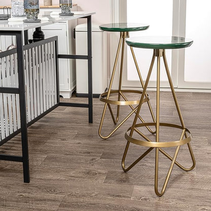 JONATHAN Y BSL1000B Spiroa 30" Modern Industrial Metal Backless Circular Bar Stool for Home, Kitchen, Dining Room, Workspaces, Cafes and Resturants, Green Seat with Gold Frame